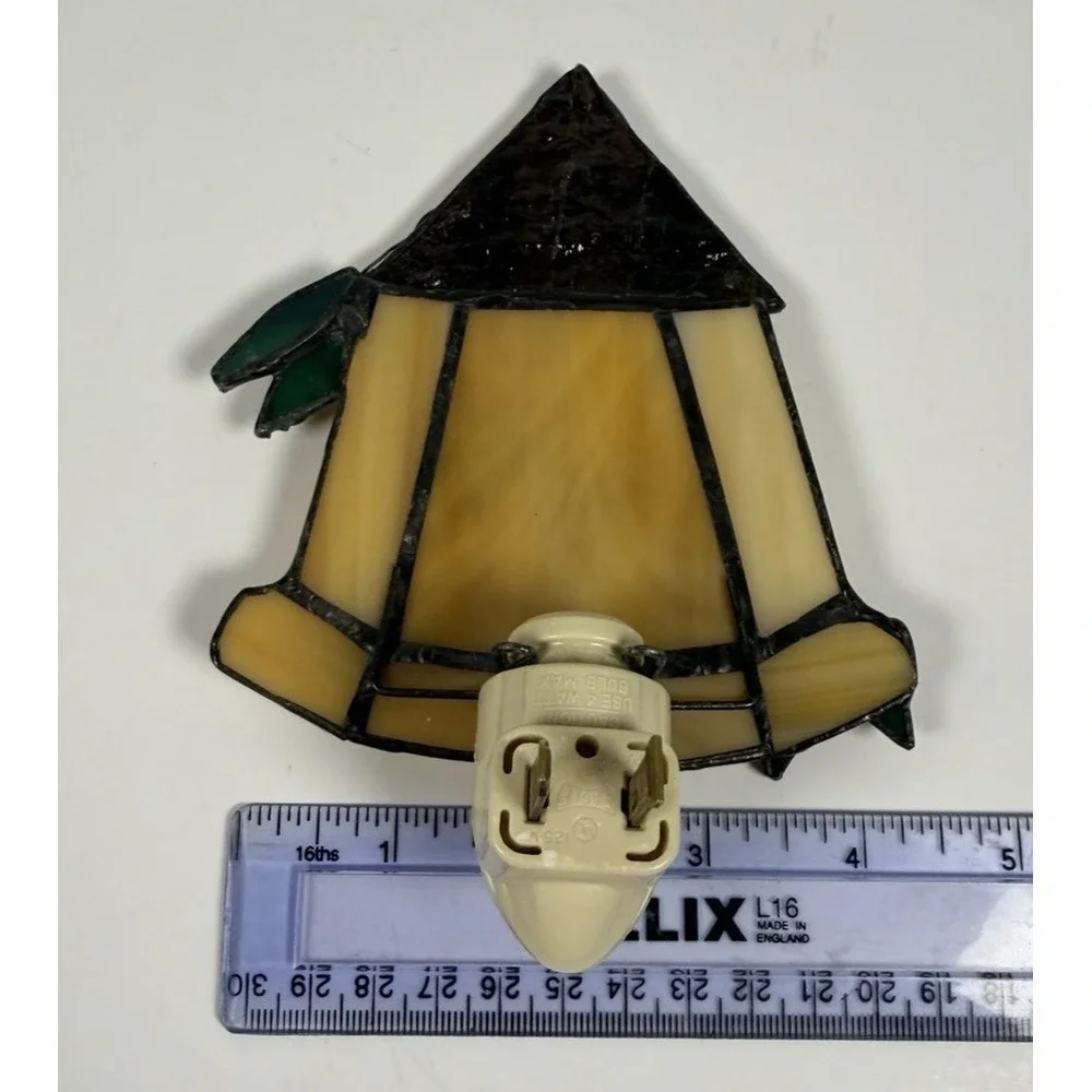 Stained Glass Night Light Bird Birdhouse 5" Tall Leaves Vines Nightlight - Picture 5 of 5
